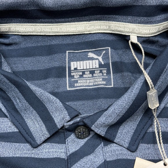 Puma Polo Shirt Mens Small Blue Stripe Dry Cell Short Sleeve Performance Stretch - Picture 5 of 9